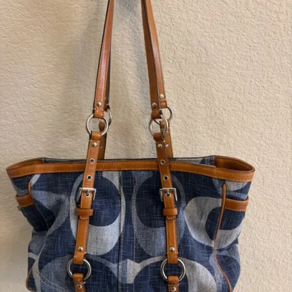 Coach 13810 Vintage Signature Gallery Tote with brown leather trim Classic Y2K - Picture 2 of 15